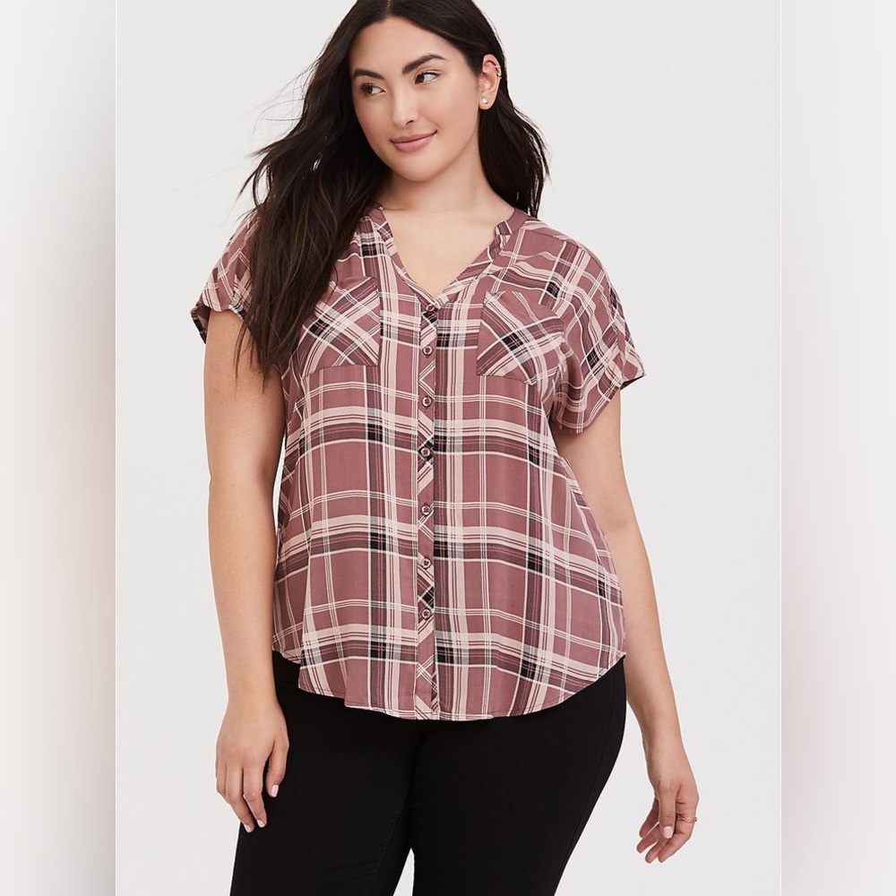 TORRID walnut multi plaid challis dolman shirt 3X